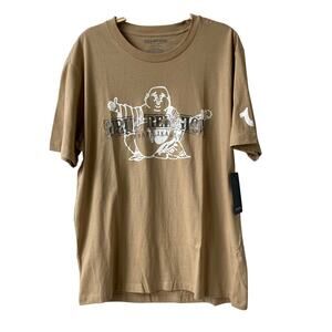 True Religion Dimensional Budha T-shirt Men L XL Tan Travertine Hipster Hip Hop